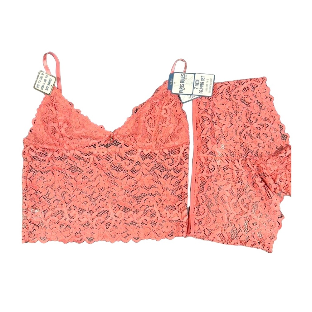 Lacy 2 piece Pajama PJ Set Rose Pink NWT Paris Blues L